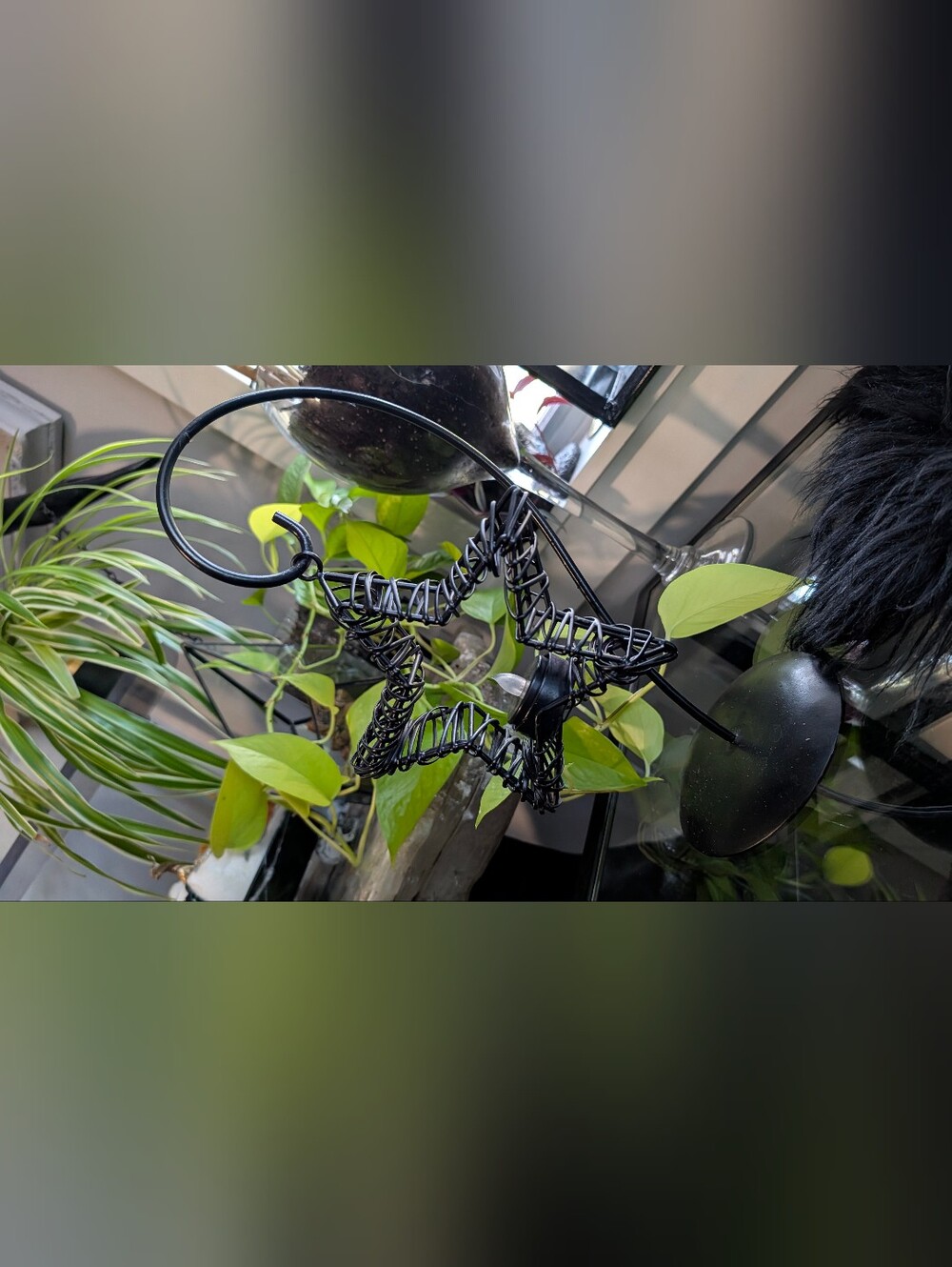 Black Metal Wicker Hanging Star Candle Holder